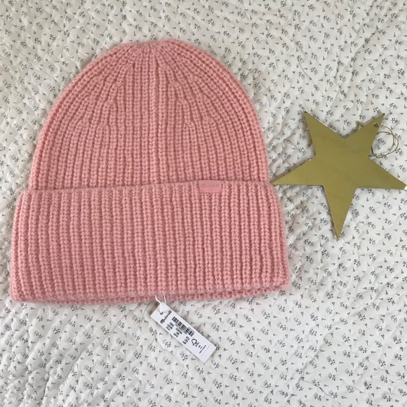NWT Madewell Knit hat faded Coral Chunky Merino Wool Cuffed Beanie Pink soft woo - Picture 1 of 4